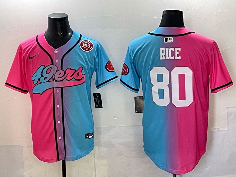 Men 2025 San Francisco 49ers #80 Rice Pink Blue Nike Limited NFL Jersey 09